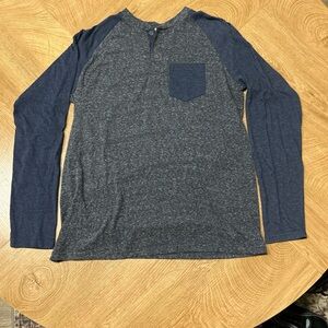 Men's Charcoal and Navy Long Sleeve Henley